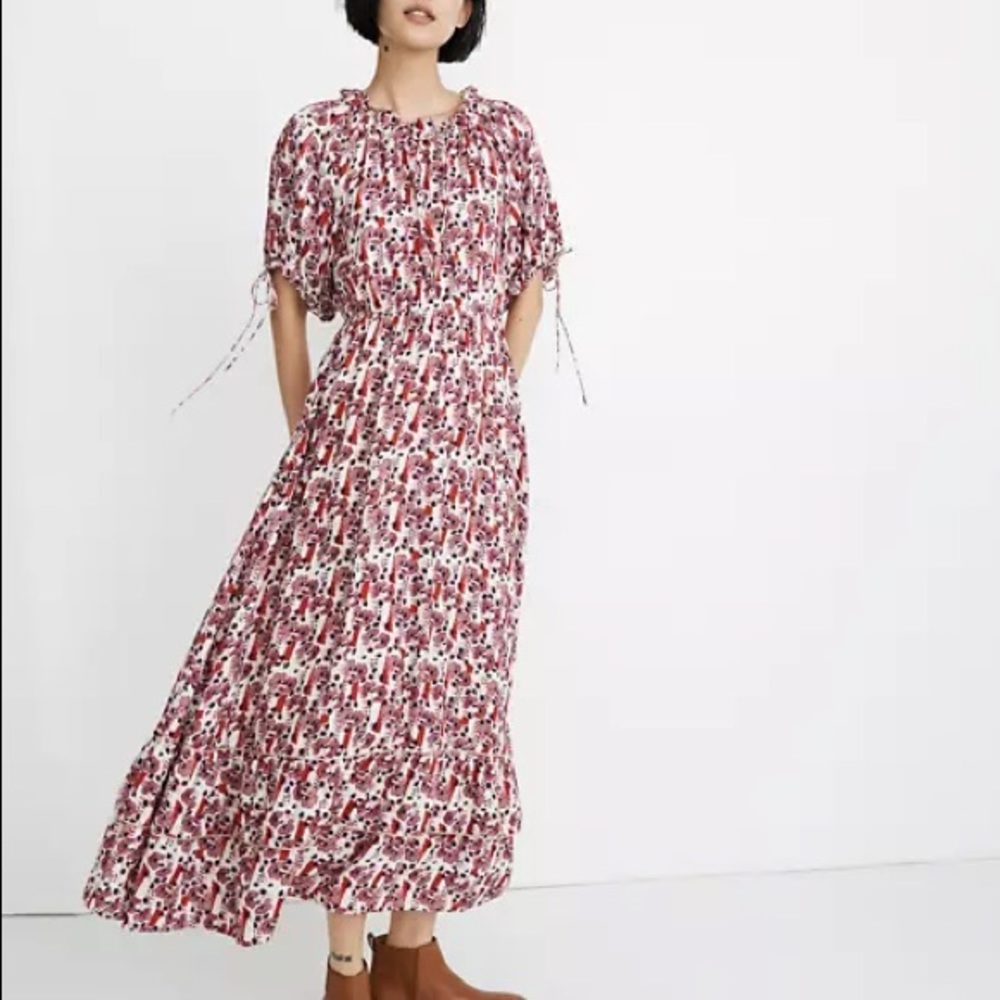 WARM NY Geranium peasant sleeve floral maxi dress